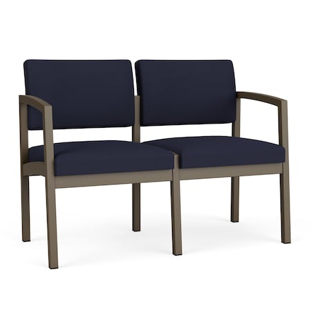 Lenox Steel 2 Seat Tandem Seating Metal Frame No Center Arm, Bronze, OH Navy Upholstery